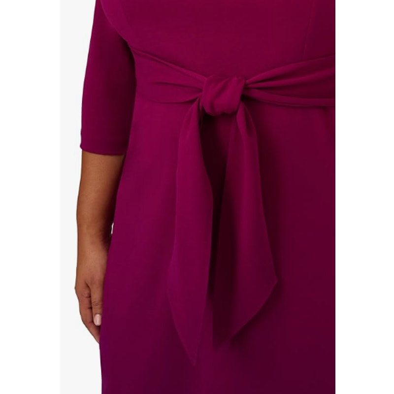 ADRIANNA PAPELL Women's Knit Crepe Sheath Dress Size 14 Pink Wildberry Tie NWT