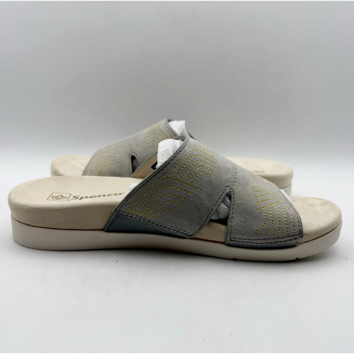 Spenco Womens Twilight Ellie Slide Sandals US 8.5 WIDE EU 39 Grey Leather NIB