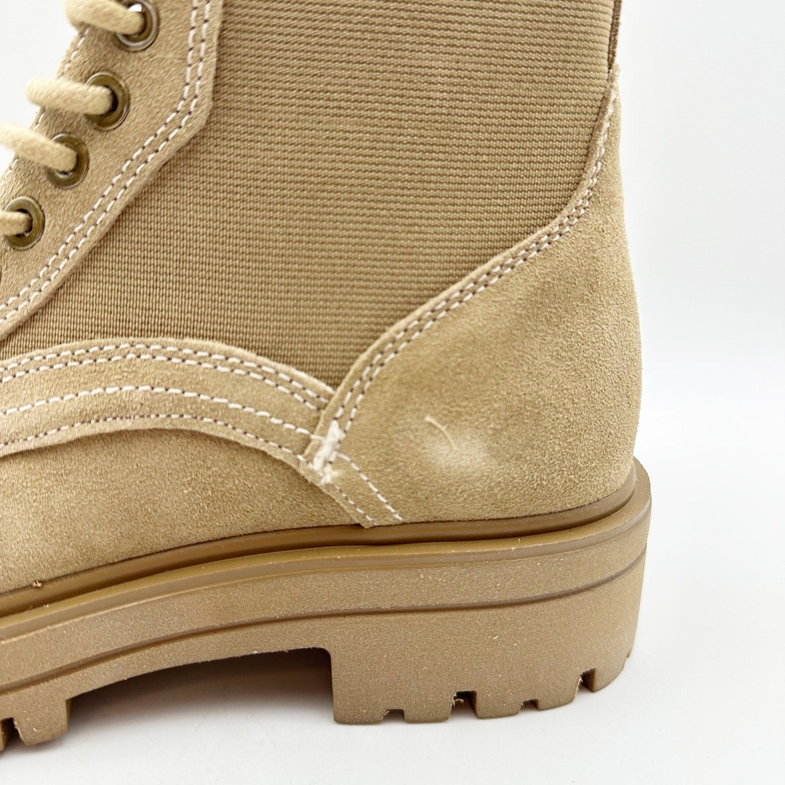 Steve Madden Womens Kenny Combat Boots US 6.5 M Taupe Tan Leather Lace Up NIB