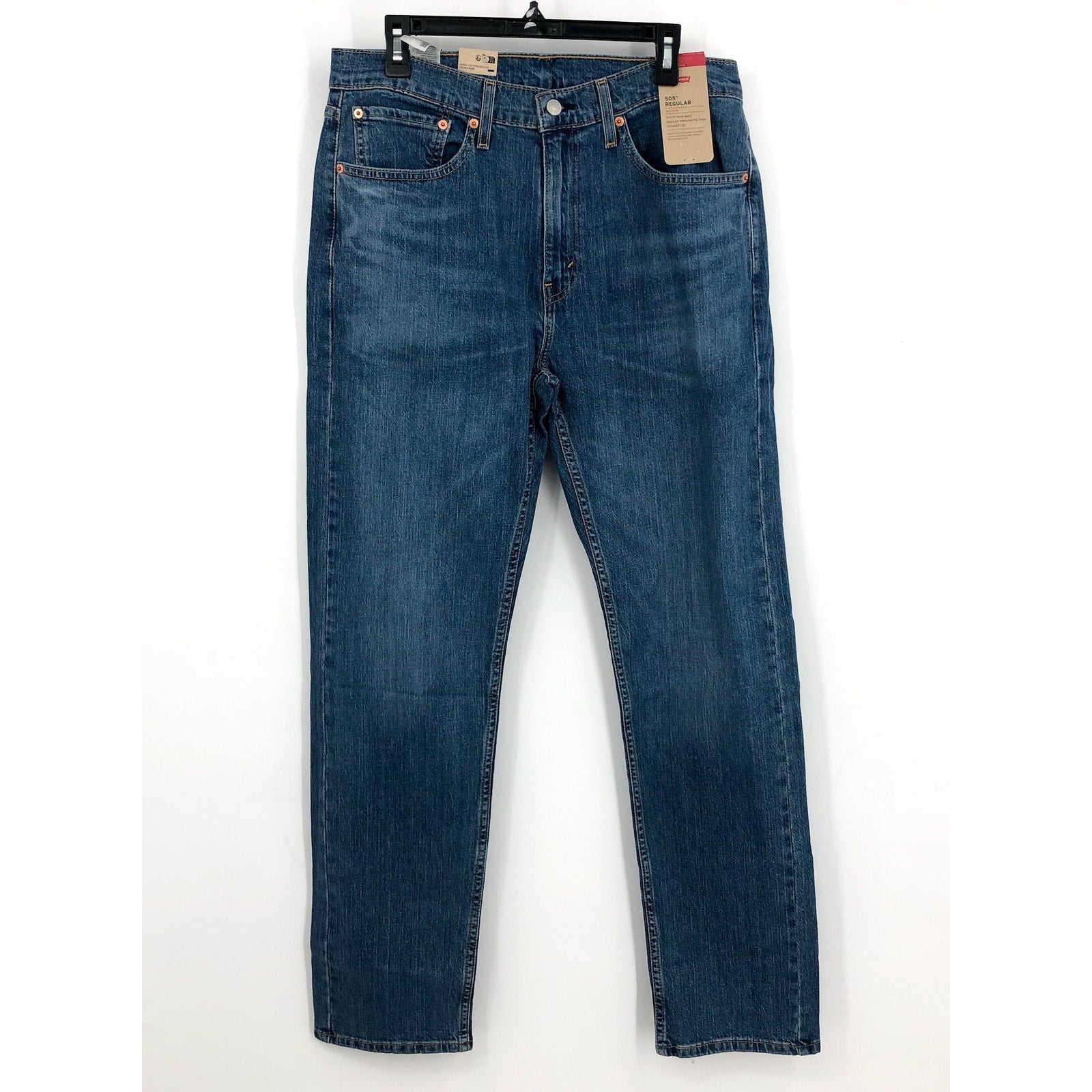 LEVI'S Mens 505 Regular Fit Jeans 38x32 Dark Stonewash Blue 00505-4886 NWT