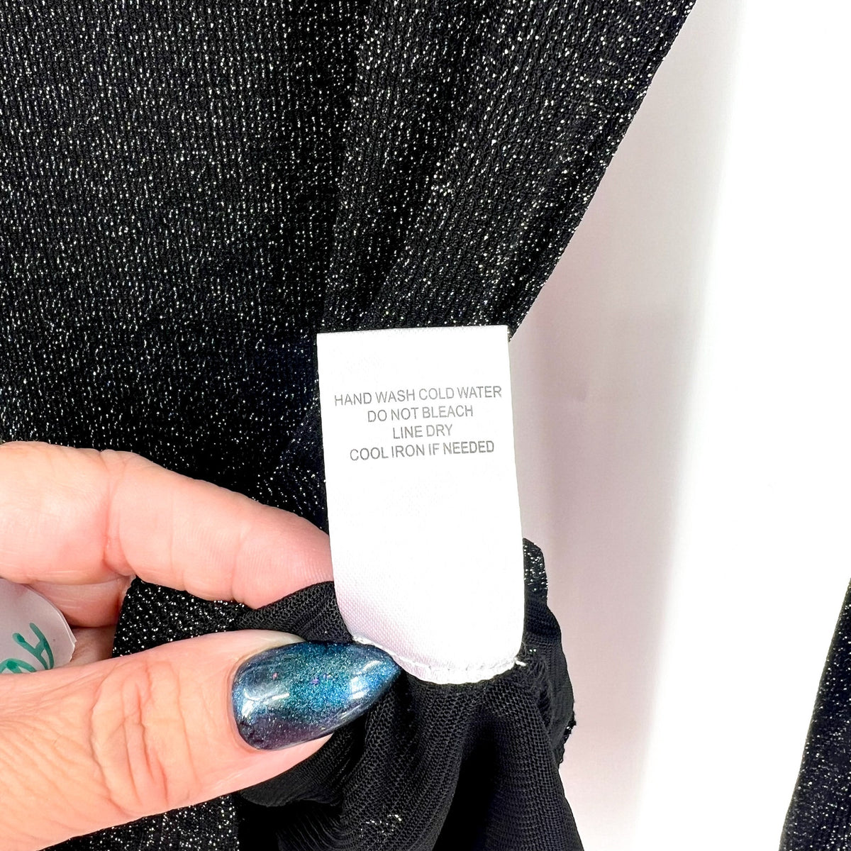 LES SEREIN Long Sleeve Glitter Mesh Sheer Top Small Black Silver Metallic NWT