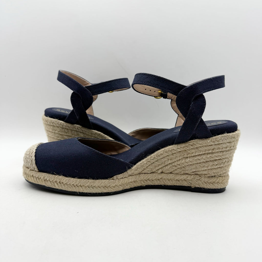 Cole Haan Women Cloudfeel Espadrille Wedge Heels Size 9.5 Navy Blue Linen NIB