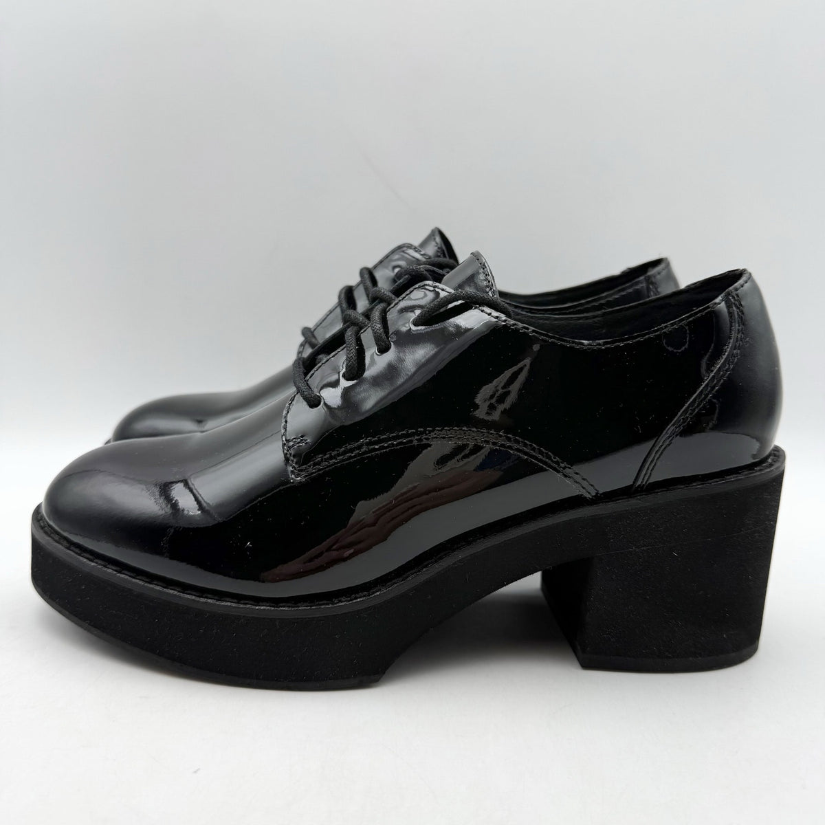 EILEEN FISHER Womens Judd Derby Oxford Heels Size 5.5M Black Patent Leather NIB