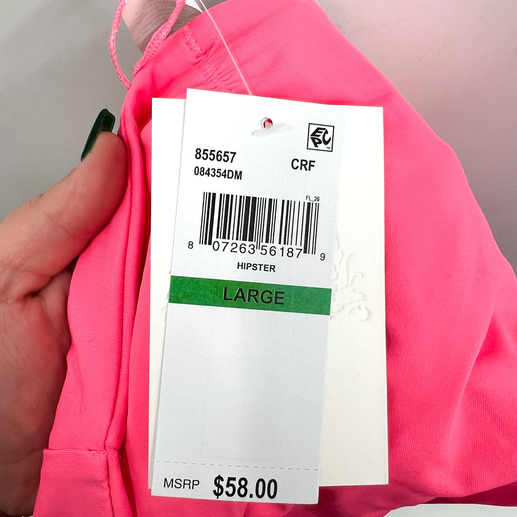 BECCA Womens Coast Adela Hipster Bikini Bottom Large Pink Coral Reef Shirred NWT