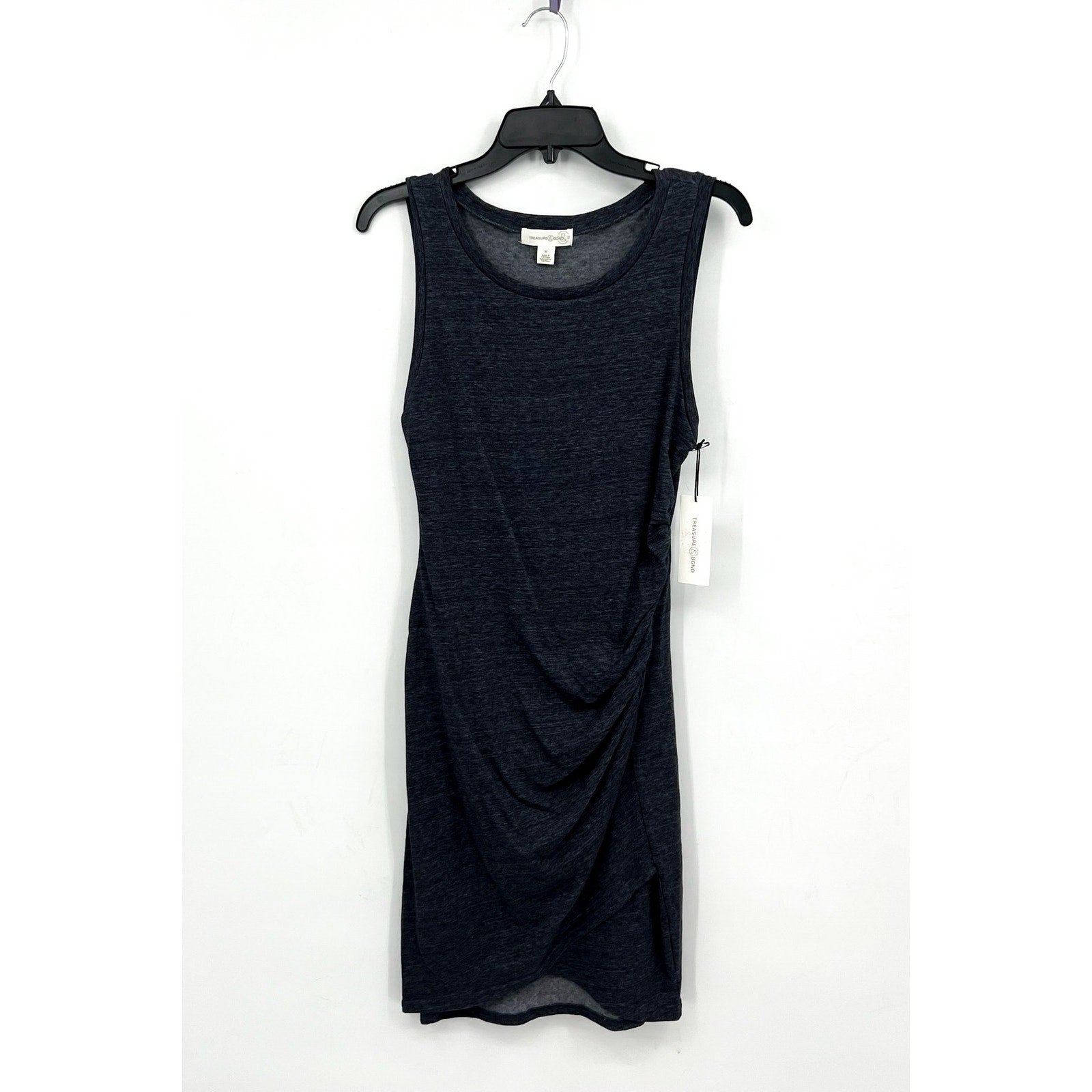 TREASURE & BOND Ruched Jersey Tank Dress Medium Gray Blue Sleeveless NWT