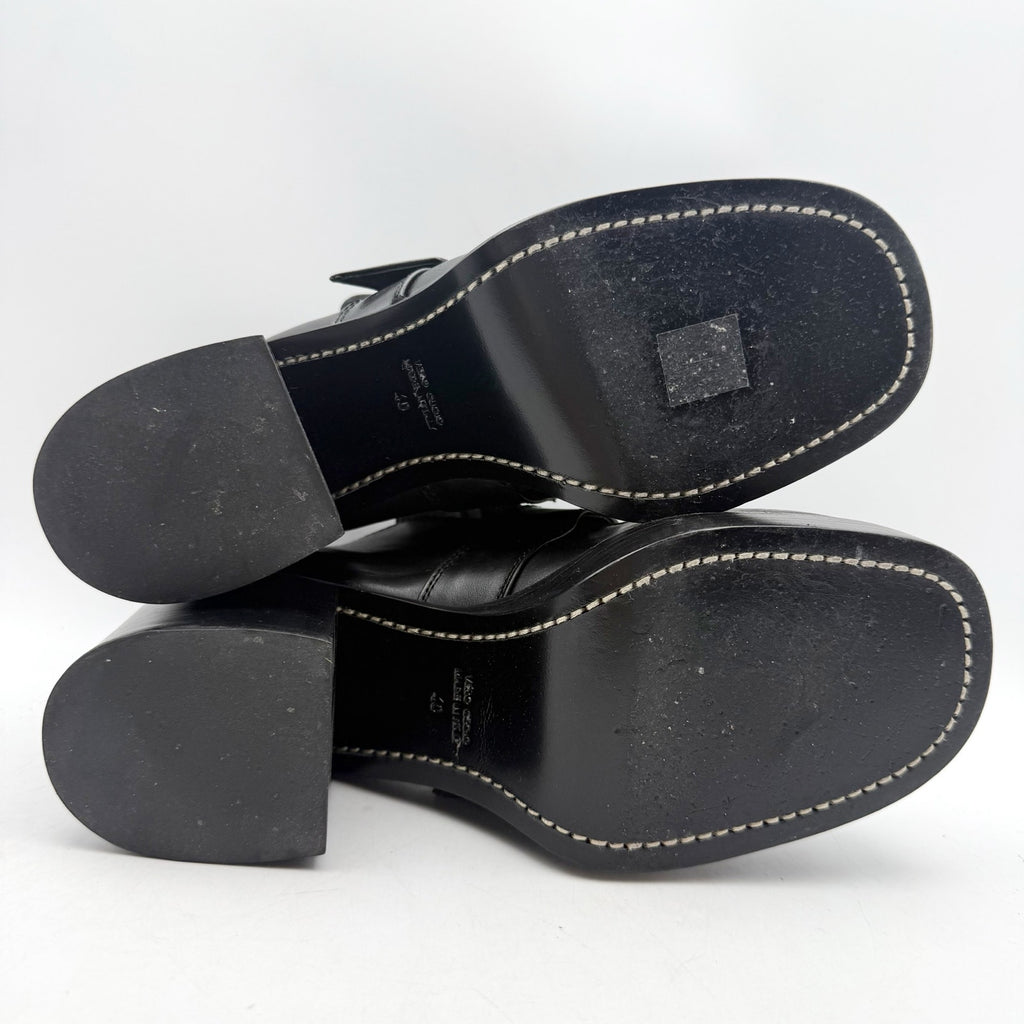 RE/DONE Womens Big Buckle Pumps EU 40 US 10 Black Leather Loafers EUC