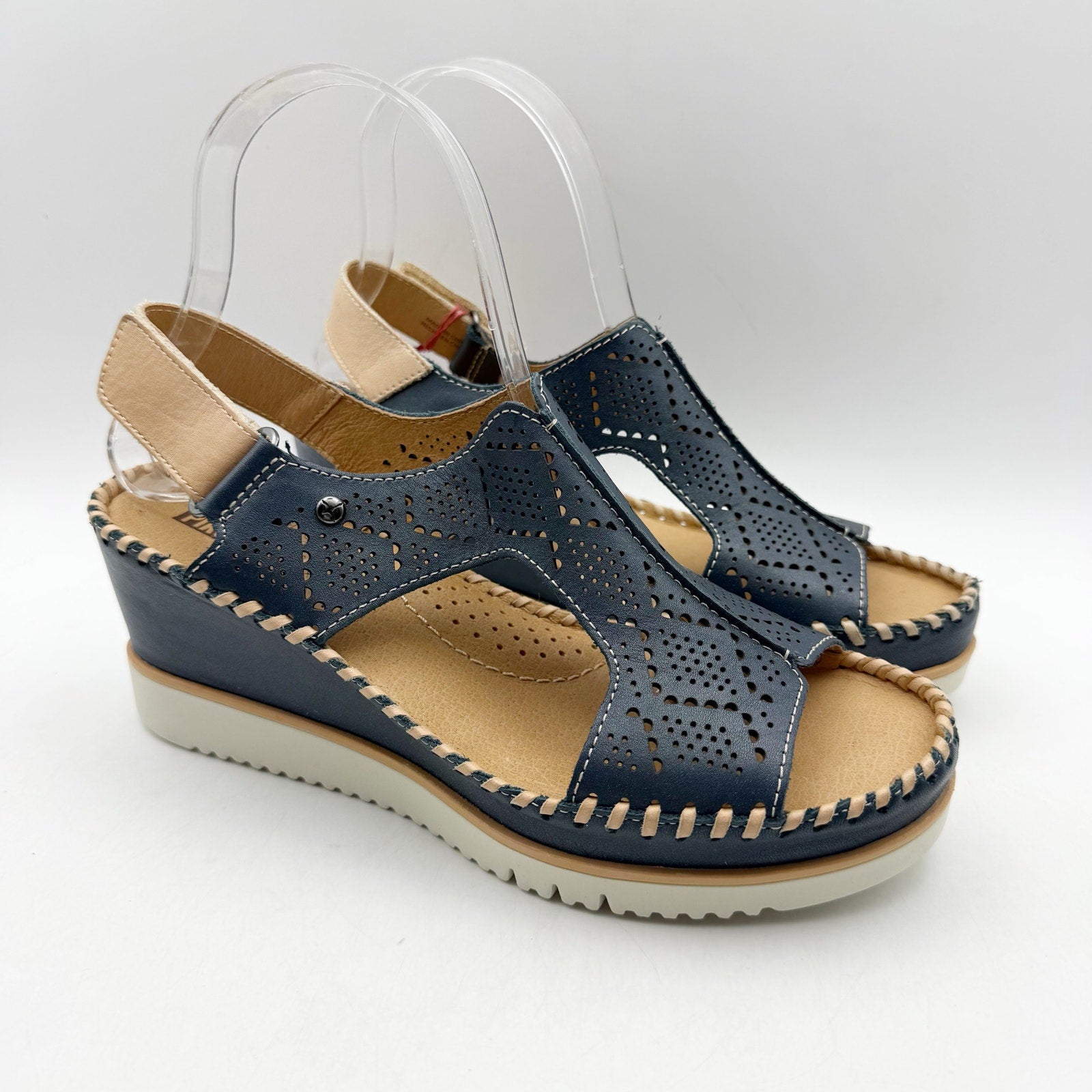 Pikolinos Womens Aguadulce Wedge Sandals EU 37 US 7 Blue Leather NWOB