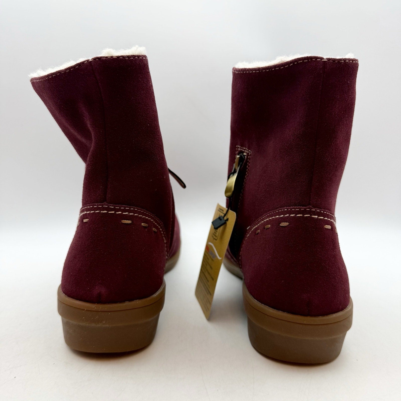 Spenco Womens Sun Valley Ankle Boots US 9 Red Burgundy Suede Sherpa Lined NIB