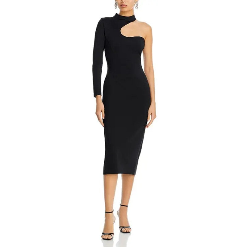 MOTHER OF ALL Women's Sydney Midi Dress Medium Black Cut Out Long Sleeve NWT