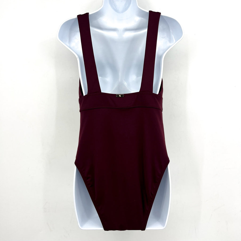 Lauren Ralph Lauren Sculpting V Neck One Piece Swimsuit Size 10 Claret Red NWT