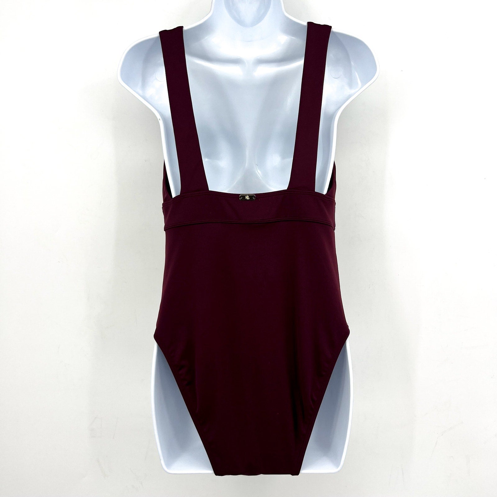 Lauren Ralph Lauren Sculpting V Neck One Piece Swimsuit Size 10 Claret Red NWT