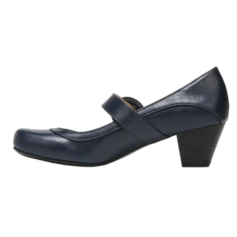 LifeStride Womens Rozz Mary Janes Heels Size 7 WIDE Navy Blue Vegan Leather NIB