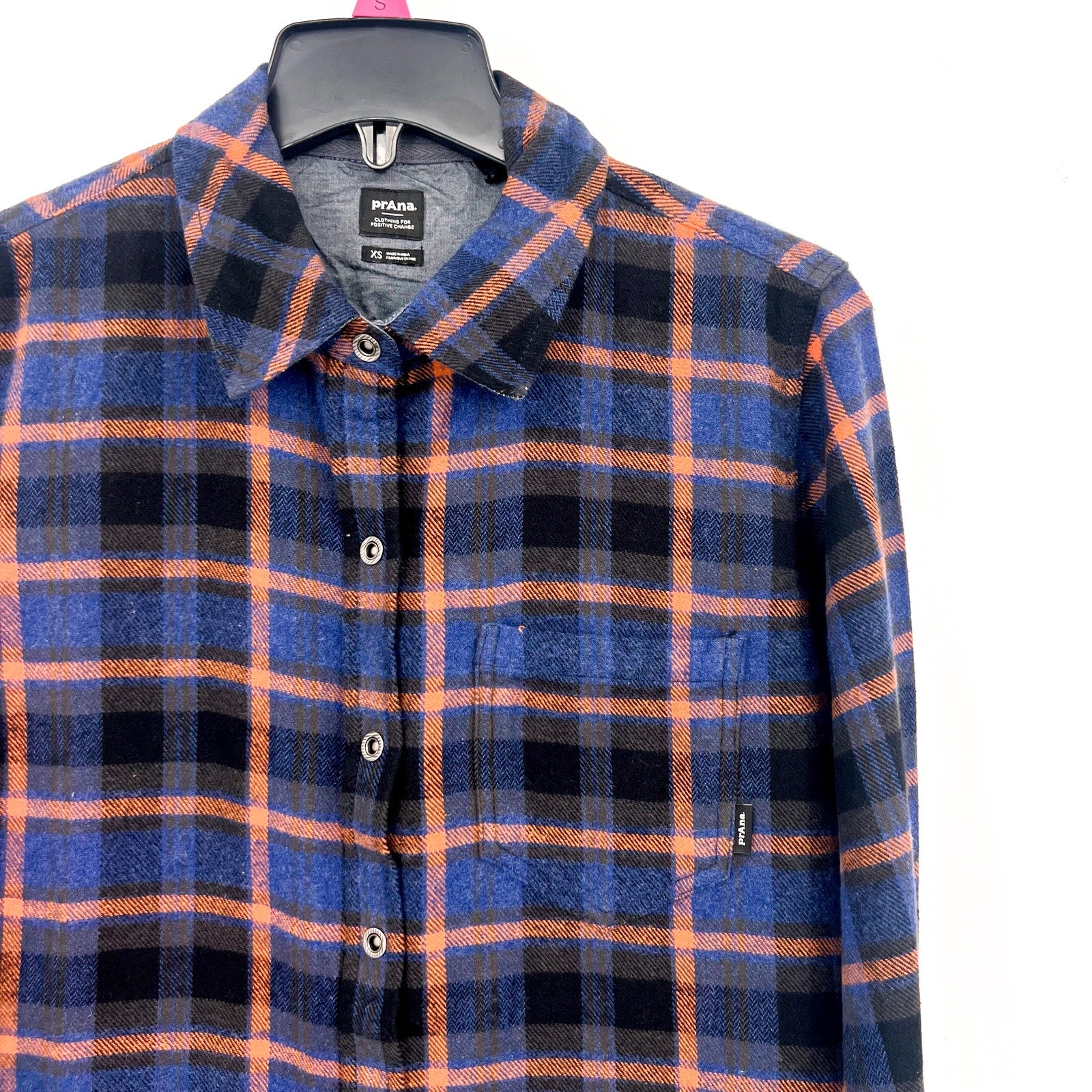 PRANA Women's Golden Canyon Flannel Shirt Large Rich Sapphire Plaid NWT