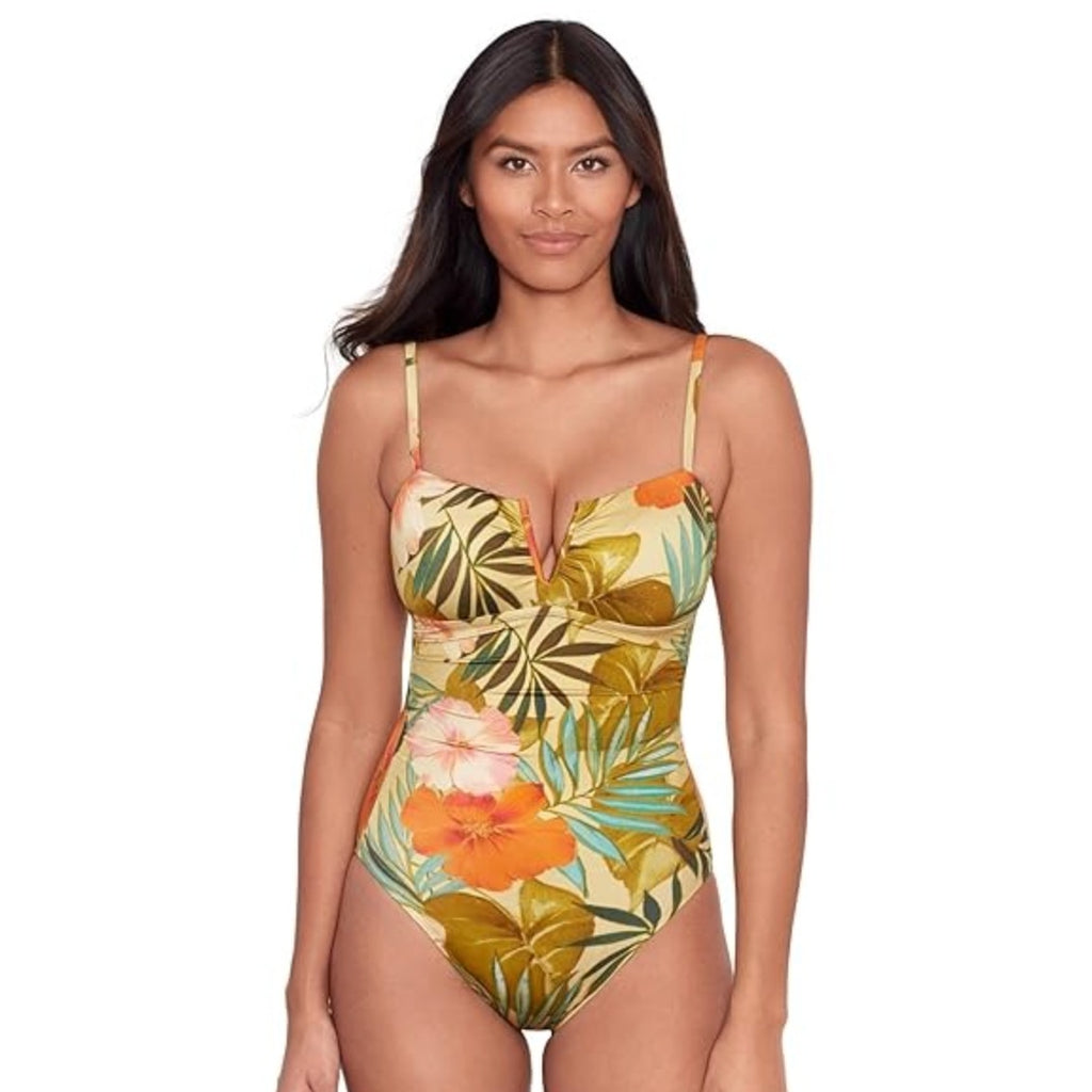 LAUREN RALPH LAUREN Island Tropical One Piece Swimsuit Size 6 Gold V-Wire NWT