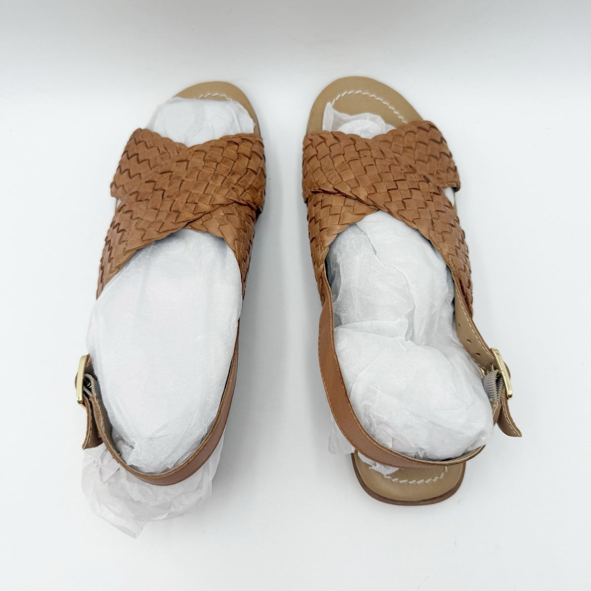 Vaneli Womens Tagus Sandals US 8 Narrow Camel Brown Burnished Woven Leather NIB