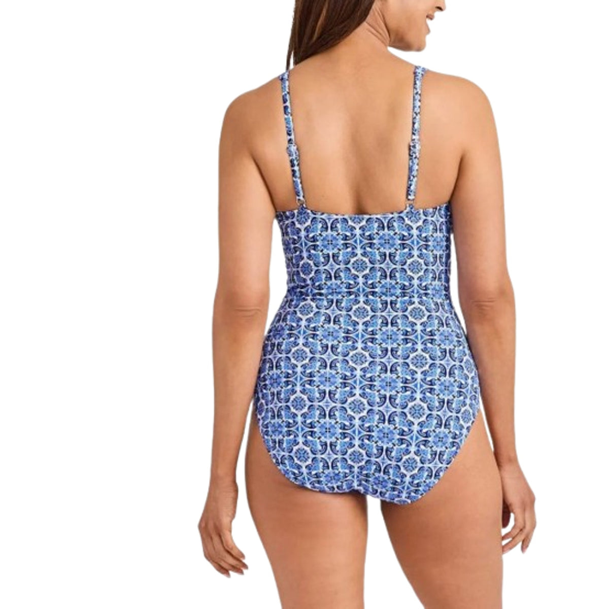 TOMMY BAHAMA Terrazzo Tile One-Piece Swimsuit Size 6 Palace Blue Tie-Front NWT