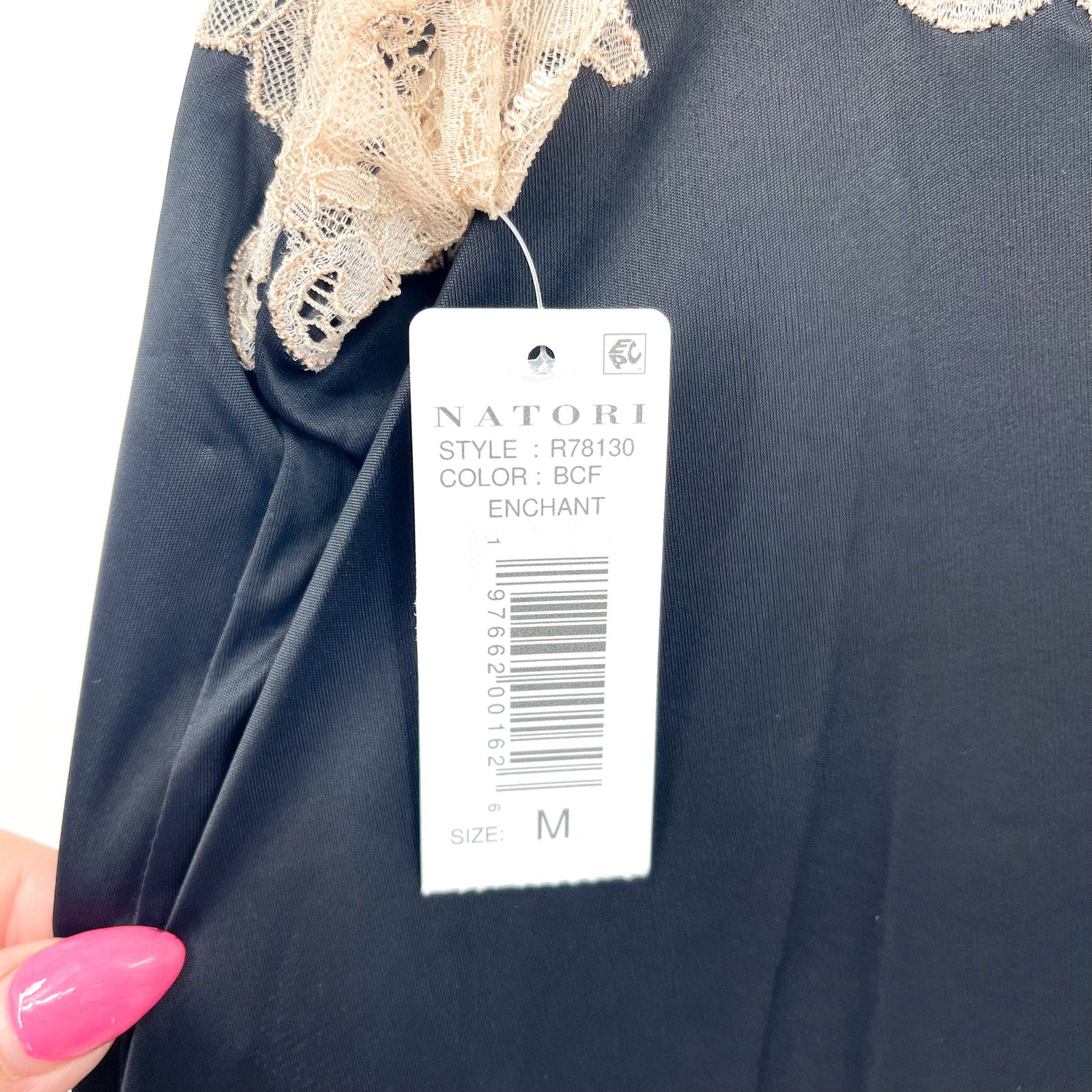 NATORI Women's Enchant Lace Trim Chemise Medium Black Cafe Sleeveless NWT