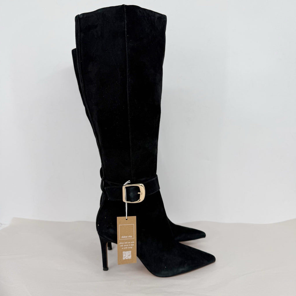 Dolce Vita Womens Kinzy Knee High Boots US 8 EU 38.5 Black Suede High Heels NWOB