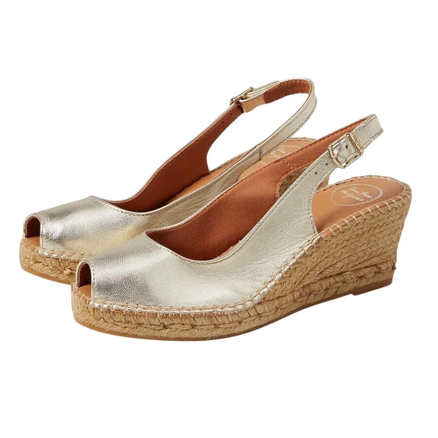 Toni Pons Womens Croacia Espadrille Sandals EU 38 US 7.5 Gold Leather Wedge NIB