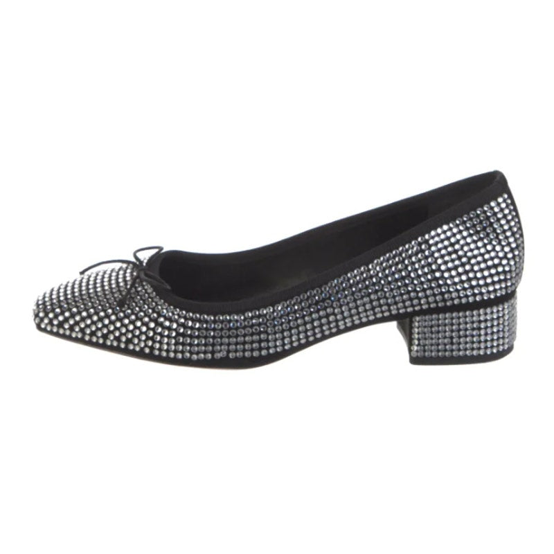 Veronica Beard Women Cecile Ballet Pump US 7.5 Silver Black Suede Rhinestone NIB