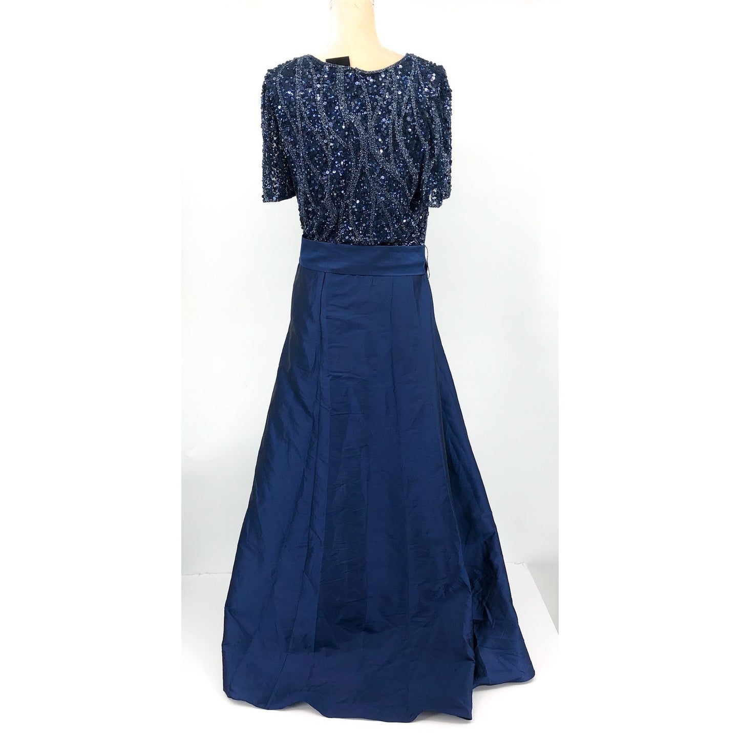 PISARRO NIGHTS Mesh Beaded Sequin Taffeta Skirt Gown Size 20 Navy Blue NWT