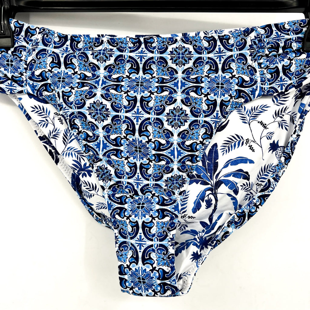 TOMMY BAHAMA Terrazzo Tile Reversible Hipster Bikini Bottom Large Blue Print NWT