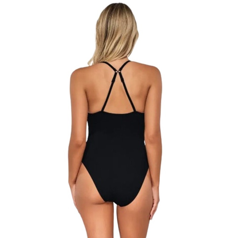 Pacifica x SUNSETS Women's Ariel One Piece Swimsuit Large Black Rib NWT