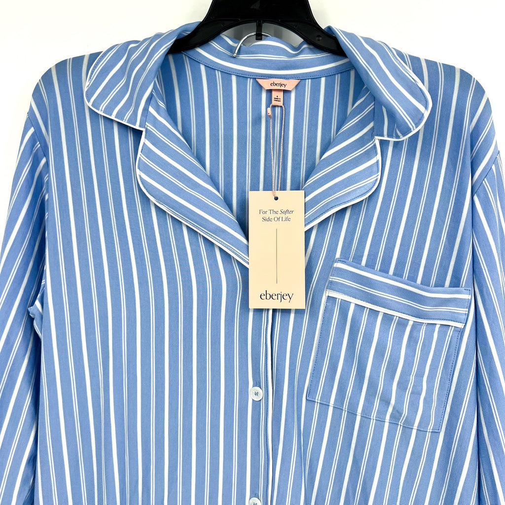 EBERJEY Gisele Print Long PJ Set Small Vista Blue Ivory Stripe TENCEL Modal NWT