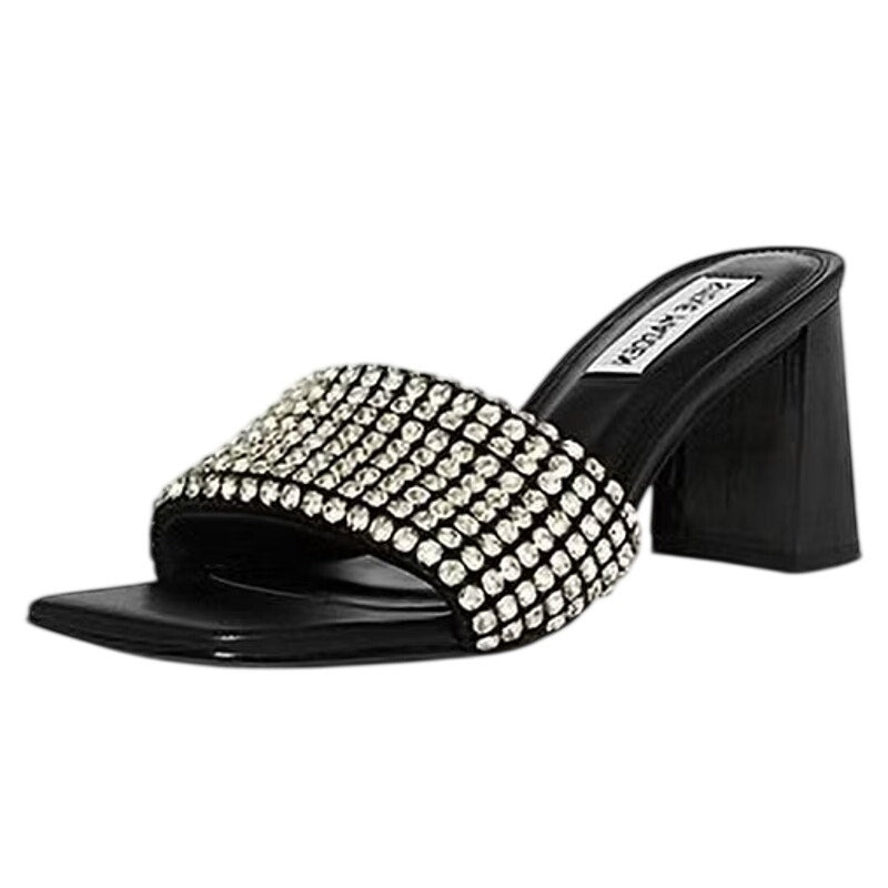 Steve Madden Womens Laney Heel Sandals Size 9.5 M Black Crystals Detail NWOB