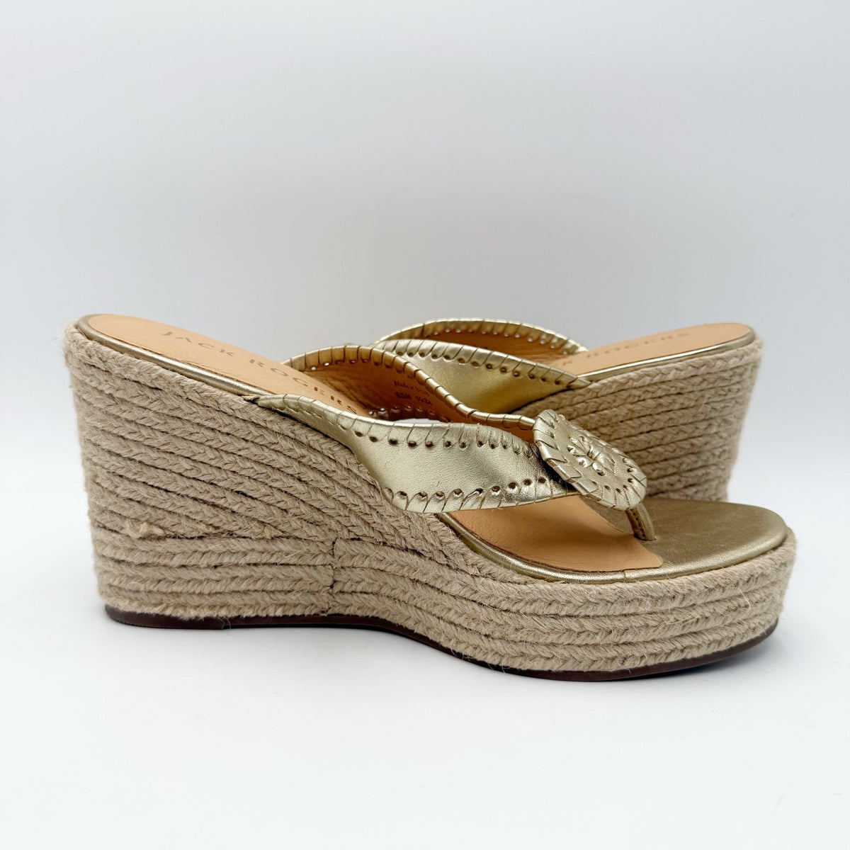 Jack Rogers Womens Rowan Espadrille Sandals Size 8.5 Platinum Gold Leather NWOB