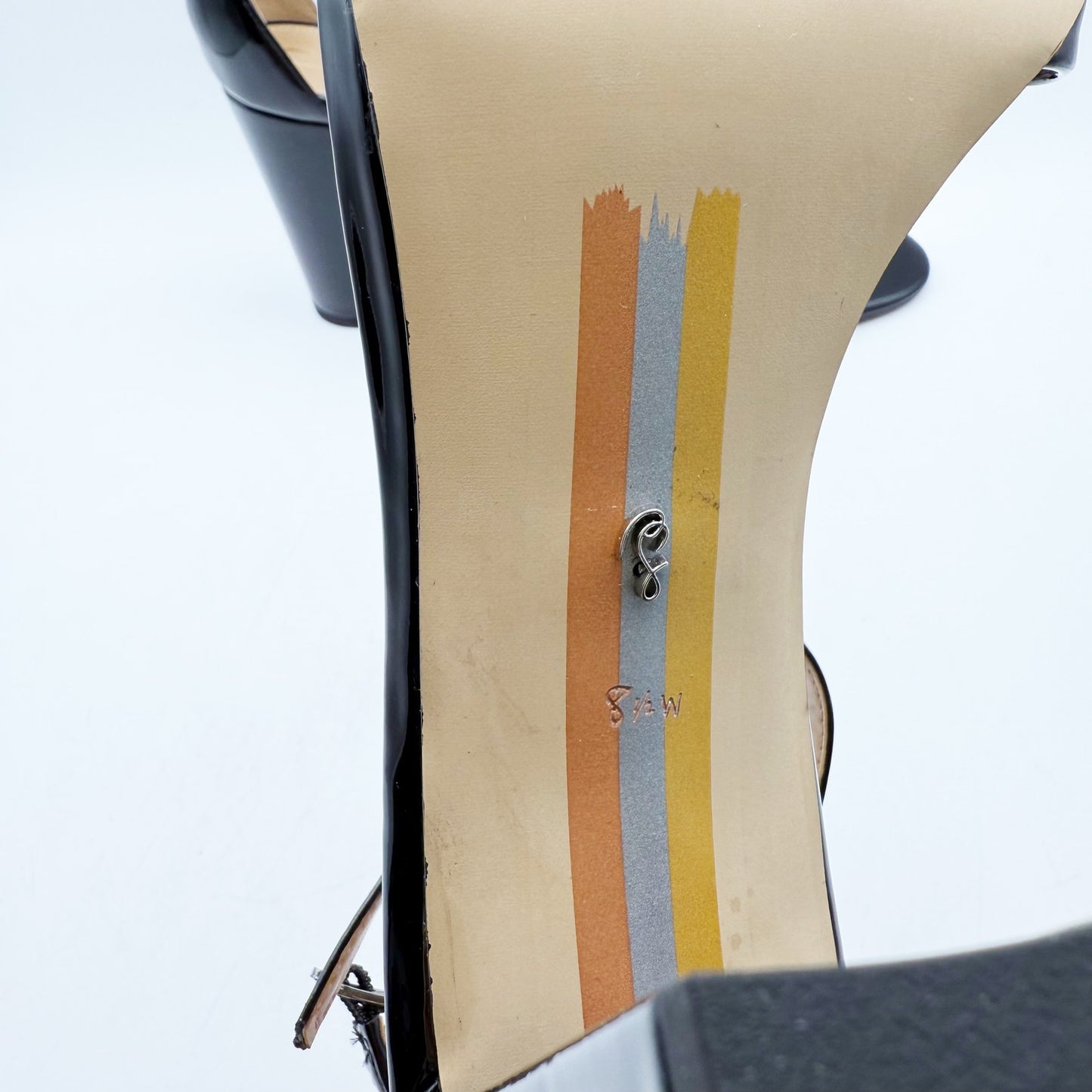 Sam Edelman Womens Robyn Heels US 8.5 Wide Black Patent Leather Ankle Strap NIB