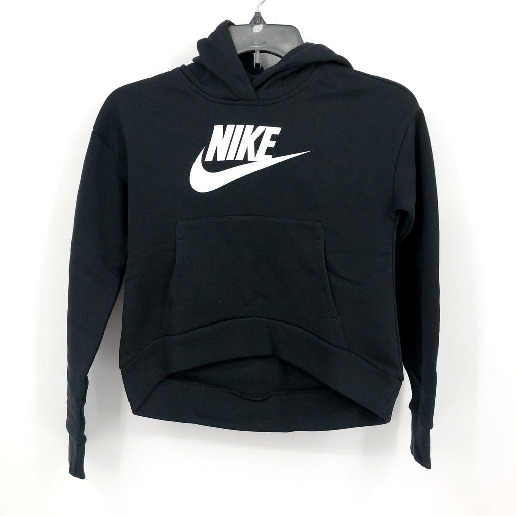 NIKE Girls Club Fleece Pullover Hoodie Club XS Black White Sweatshirt NWT