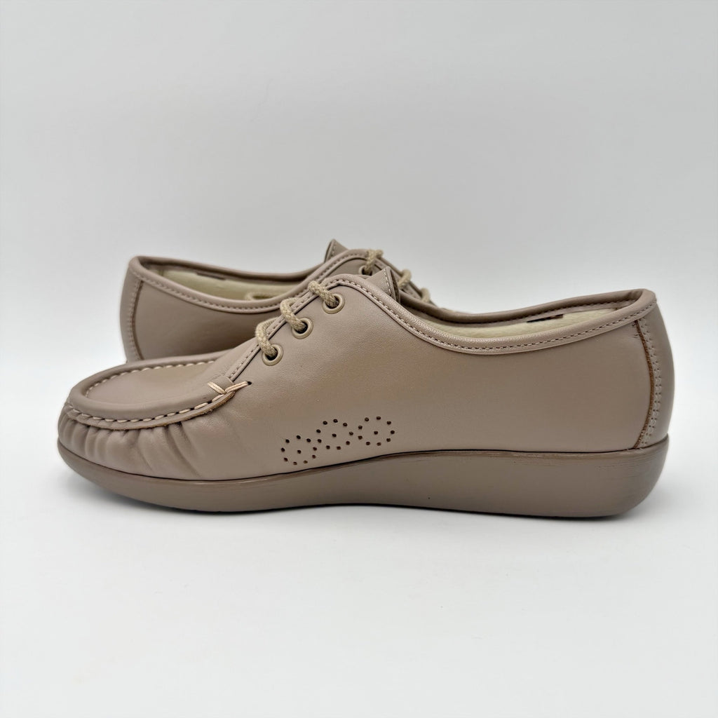 SAS Womens Siesta Comfort Tie Wedge Shoes US 7 M Mocha Tan Leather NIB