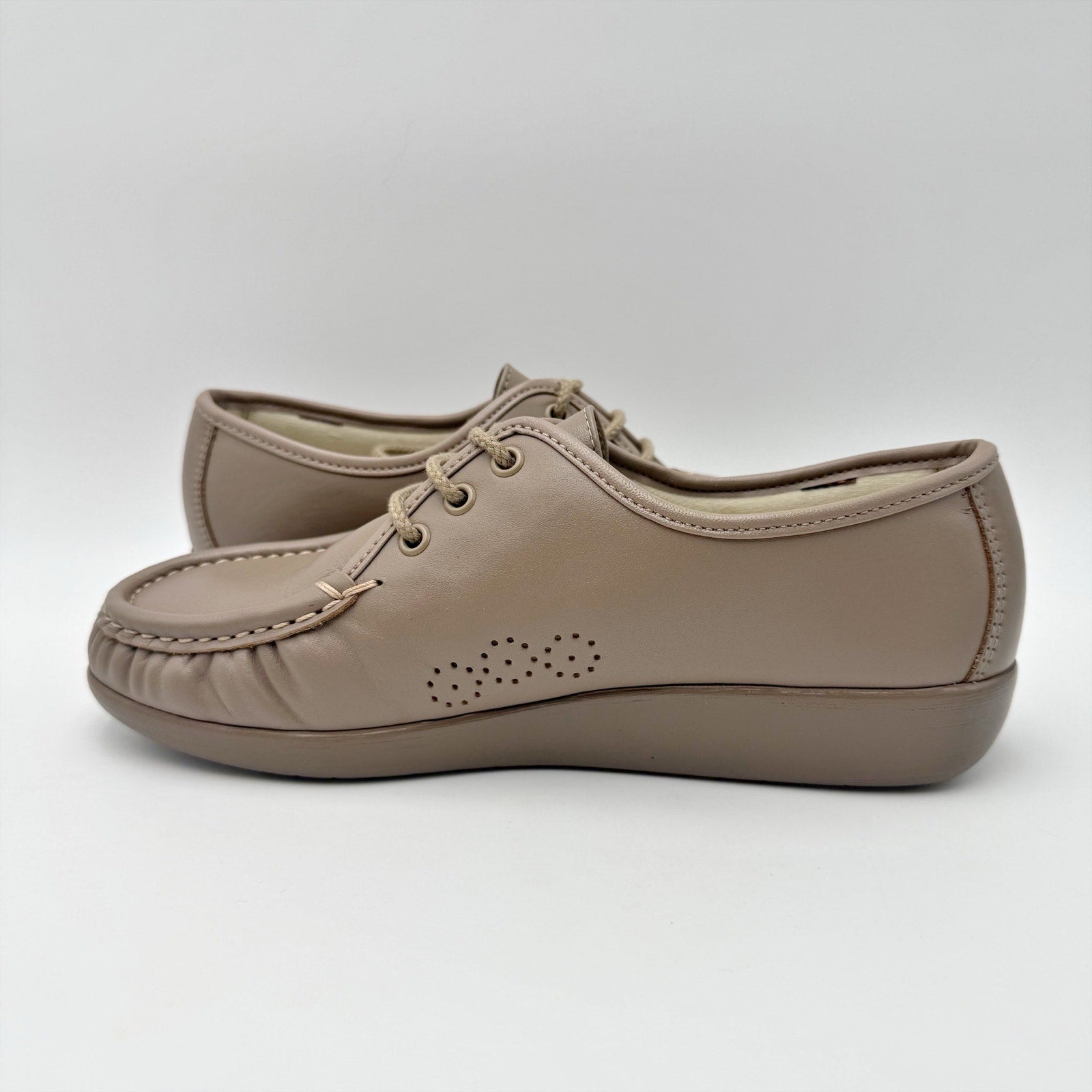 SAS Womens Siesta Comfort Tie Wedge Shoes US 7 M Mocha Tan Leather NIB