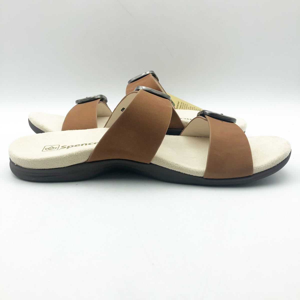 Spenco Womens Vista Slip On Sandals Size 7.5 Tan Saddle Leather APMA Comfort NIB