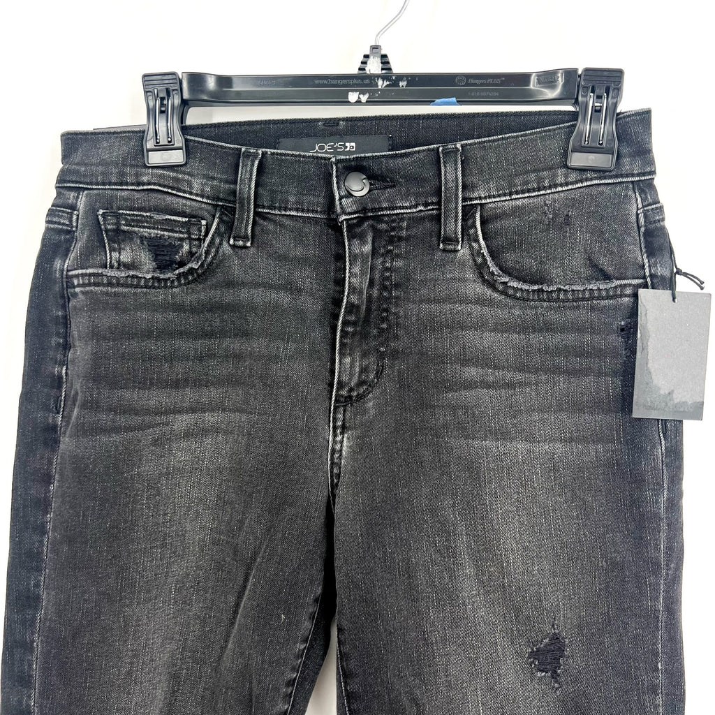 JOES JEANS Straight Crop Jeans Size 26 US 4 Black Wash Distressed Mid Rise NWT