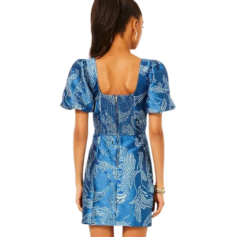 LILLY PULITZER Booker Romper Size 2 Blue Dancing Koi Metallic Jacquard NWOT