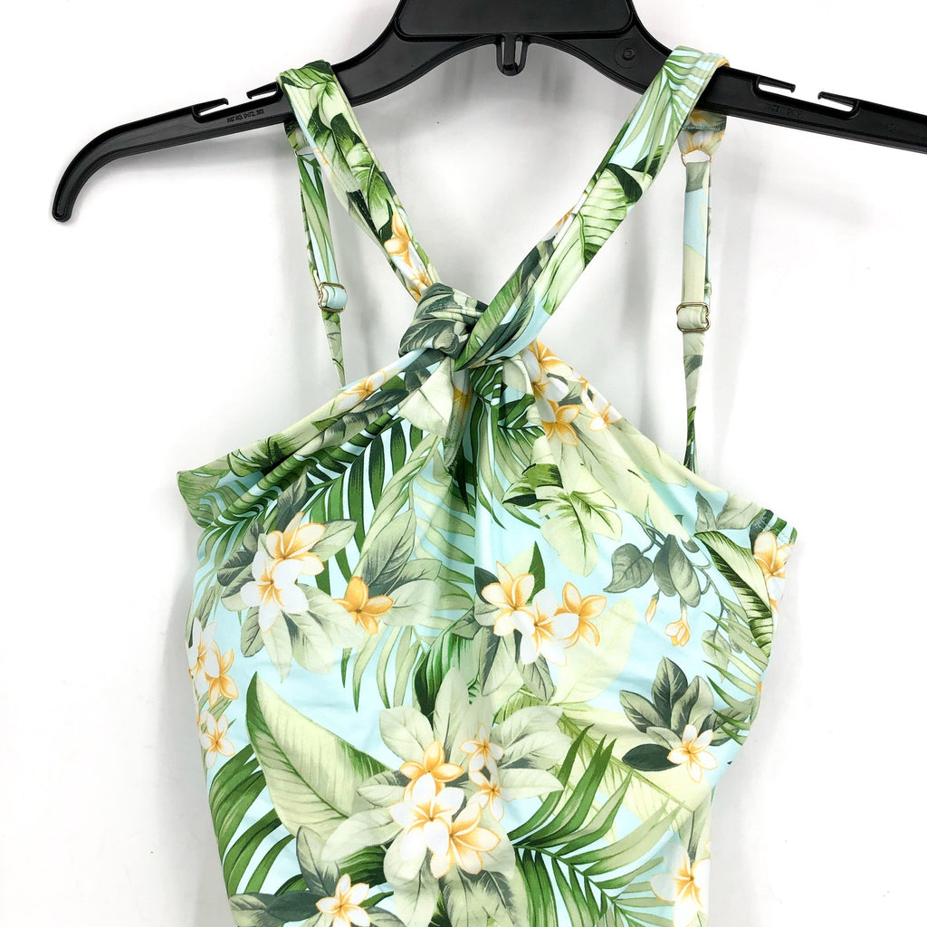 TOMMY BAHAMA Paradise Fronds High Neck One Piece Swimsuit Size 4 Green White NWT