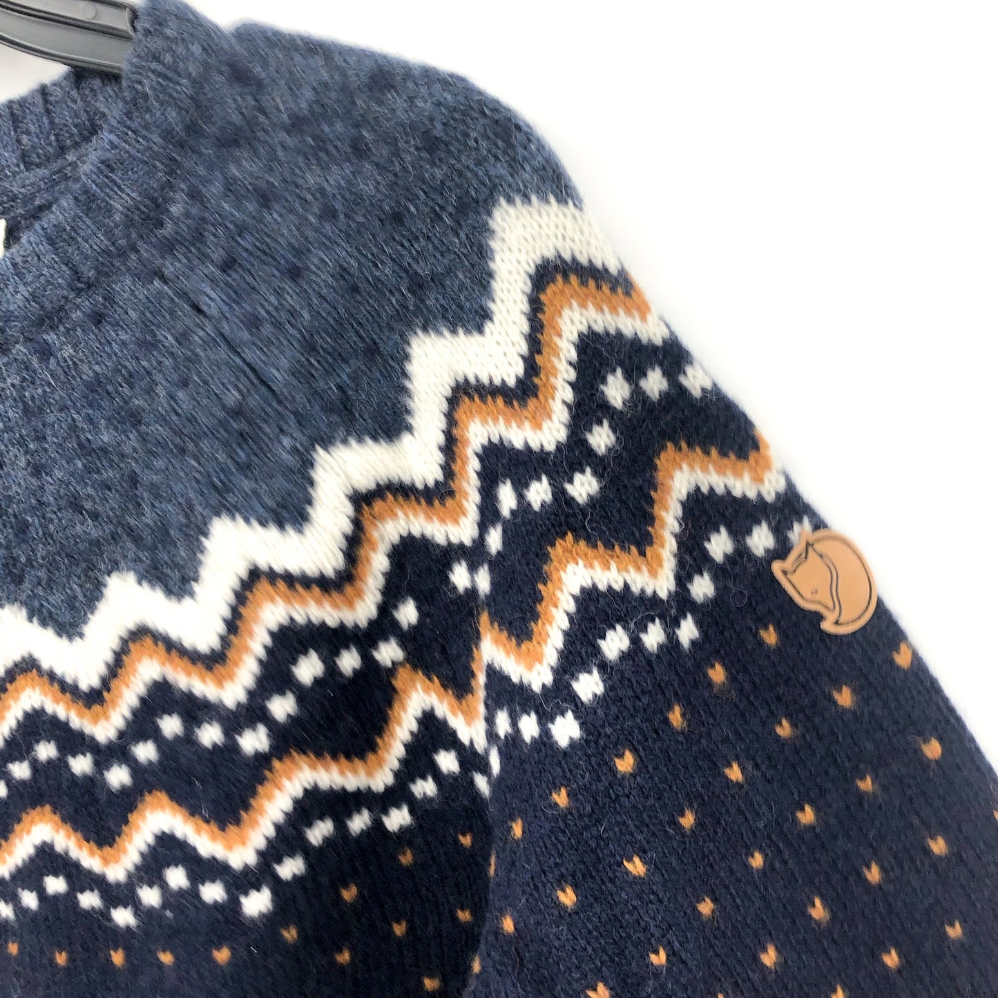 FJALLRAVEN Womens Ovik Sweater Medium Blue Dark Navy Fairisle Wool Crewneck NWT