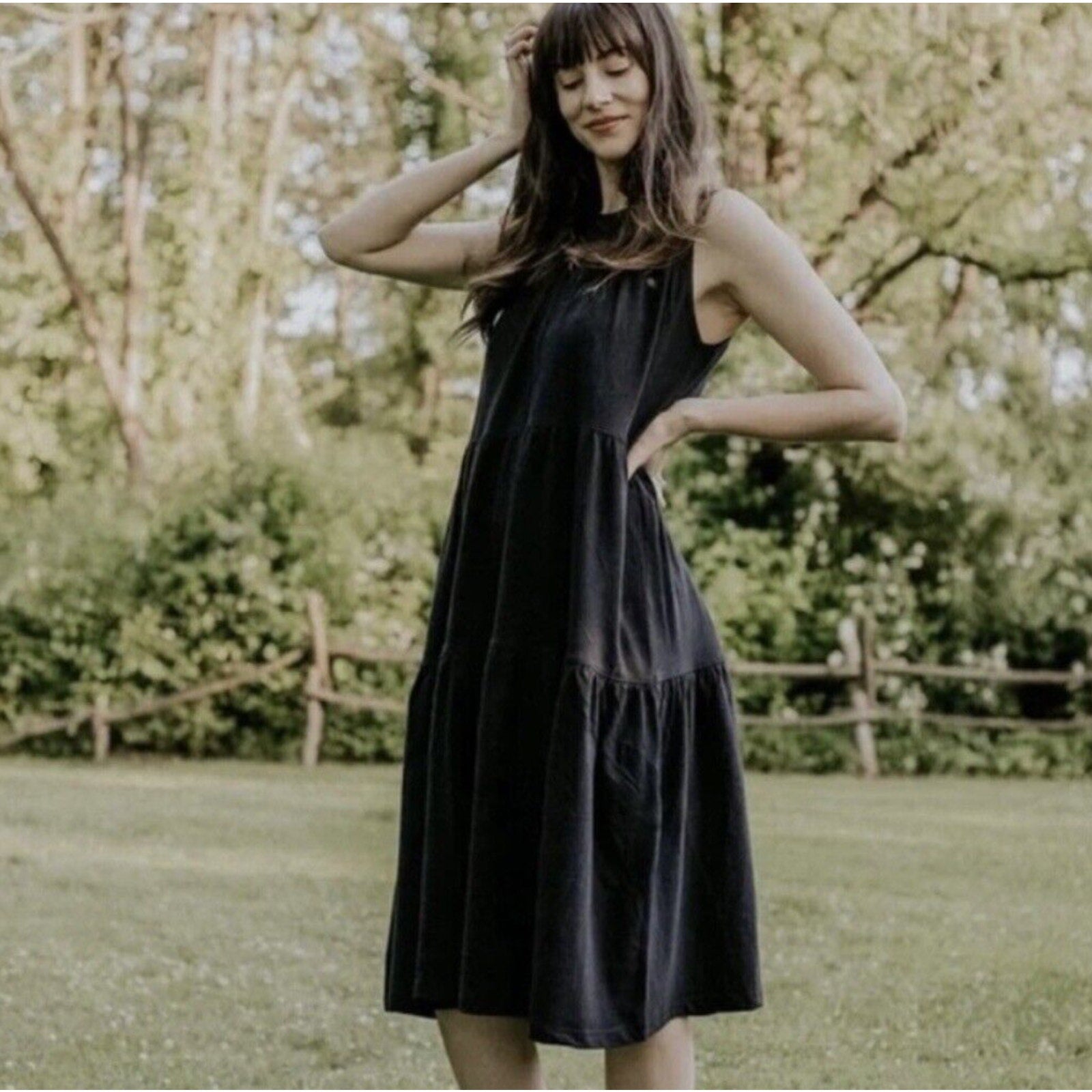 Everlane Womens Midi Dress XS Black The Weekend Tiered Cotton Sleeveless NWOT