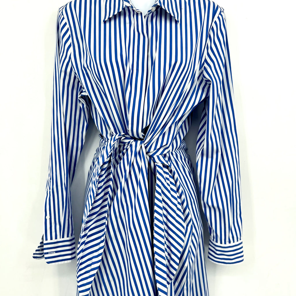 LAUREN RALPH LAUREN Kahwell Shirt Dress Size 10 Blue White Stripe Tie Waist NWT
