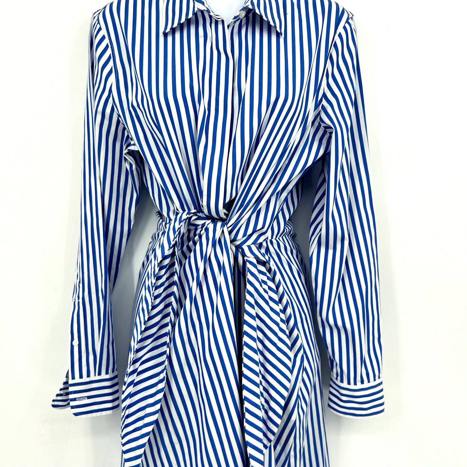 LAUREN RALPH LAUREN Kahwell Shirt Dress Size 10 Blue White Stripe Tie Waist NWT