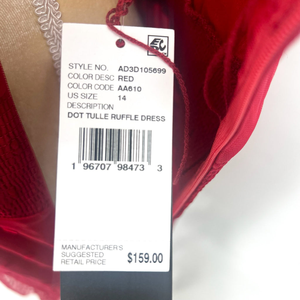 ADRIANNA PAPELL Women's Dot Tulle Ruffle Dress Size 14 Red Sleeveless NWT