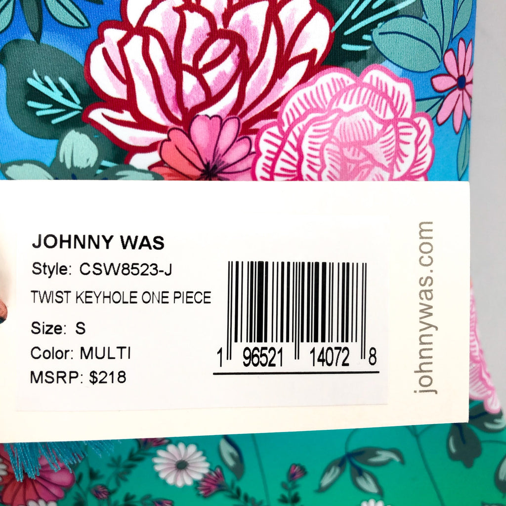 JOHNNY WAS Women's Rainbow One Piece Swimsuit Small Twist Keyhole Floral NWT