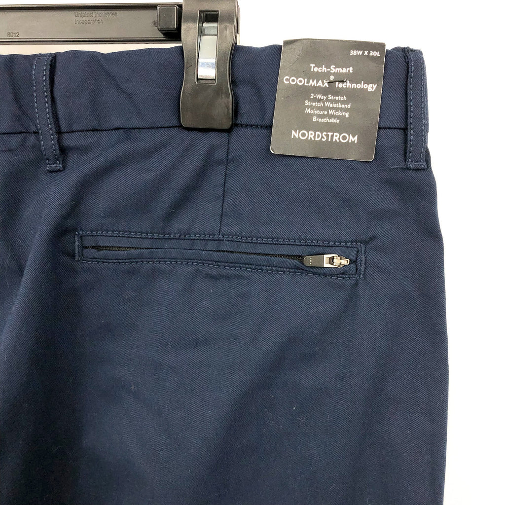 NORDSTROM Men's Slim Fit Performance Chinos 38x30 Navy Blue CoolMax NWT