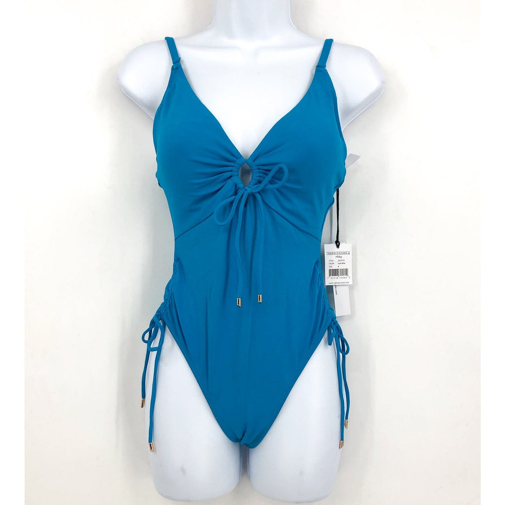 ROBIN PICCONE Women's Aubrey Keyhole One-Piece Swimsuit Size 8 Cyan Blue NWT
