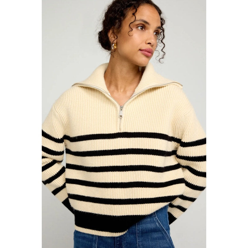 BLANKNYC Womens Turtleneck Striped Sweater XS Cream Black Peak Hour NWT