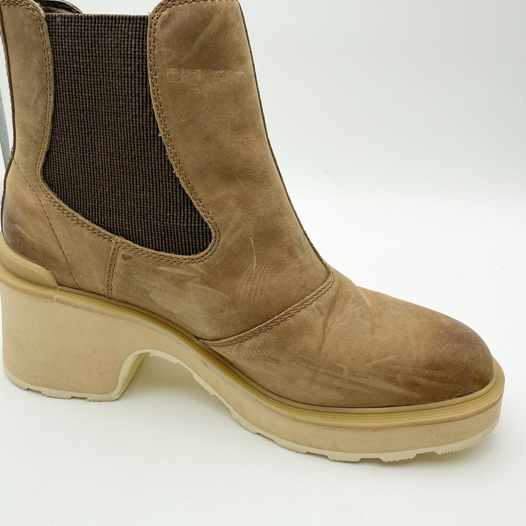 Sorel Womens Hi-Line Heel Chelsea Boots US 8 Taupe Tan Leather Waterproof NIB