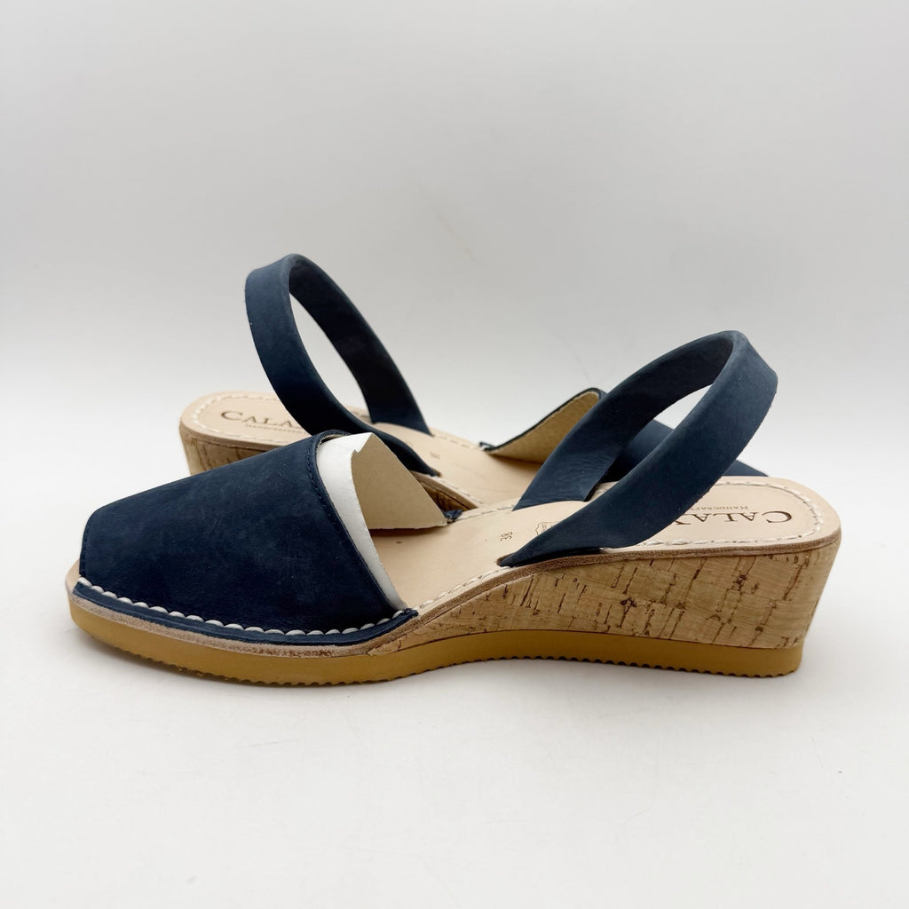 CalaXini Womens Cork Wedge Sandals EU 38 US 7.5-8 Navy Blue Suede NWOB