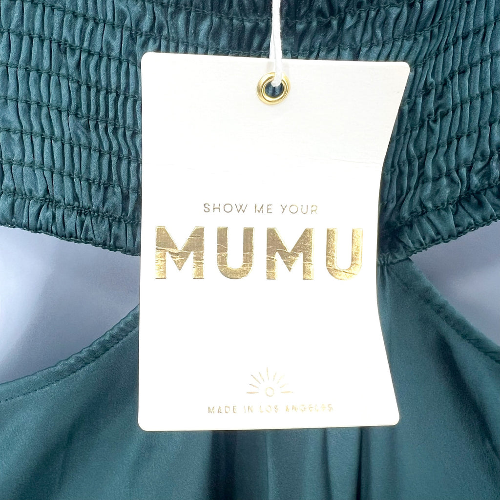 SHOW ME YOUR MUMU Women Codie Cut Out Dress Large Jade Luxe Satin Sleeveless NWT